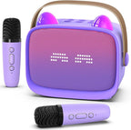 Mini Karaoke Machine Toys Gifts,Kids Portable MP3 Player with 2 Wireless Microphone and LED,Christmas Birthday Gifts for Girls Boys 3 4 5 6 7 8+ Year Old (Purple)
