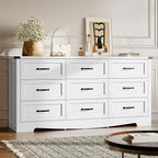 9-Drawer Dresser for Bedroom, Modern Wooden Chest of Drawers with Metal Handles, Anti-Tipping Design, Sturdy and Stable Storage Organizer for Living Room, Entryway, Home Office