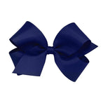 Wee Ones Girls' Plain Wrap Classic Grosgrain Hair Bows on a WeeStay No-Slip Hair Clip, Handmade, Medium, Light Navy