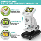 Rechargeable Digital Microscope for Kids 1200X - 2'' LCD Screen STEM Toy with 32G SD Card for Photo/Video, Portable Pocket Microscope for Boys Girls Ages 6,7,8-12, Science Kit Gift Birthday Christmas