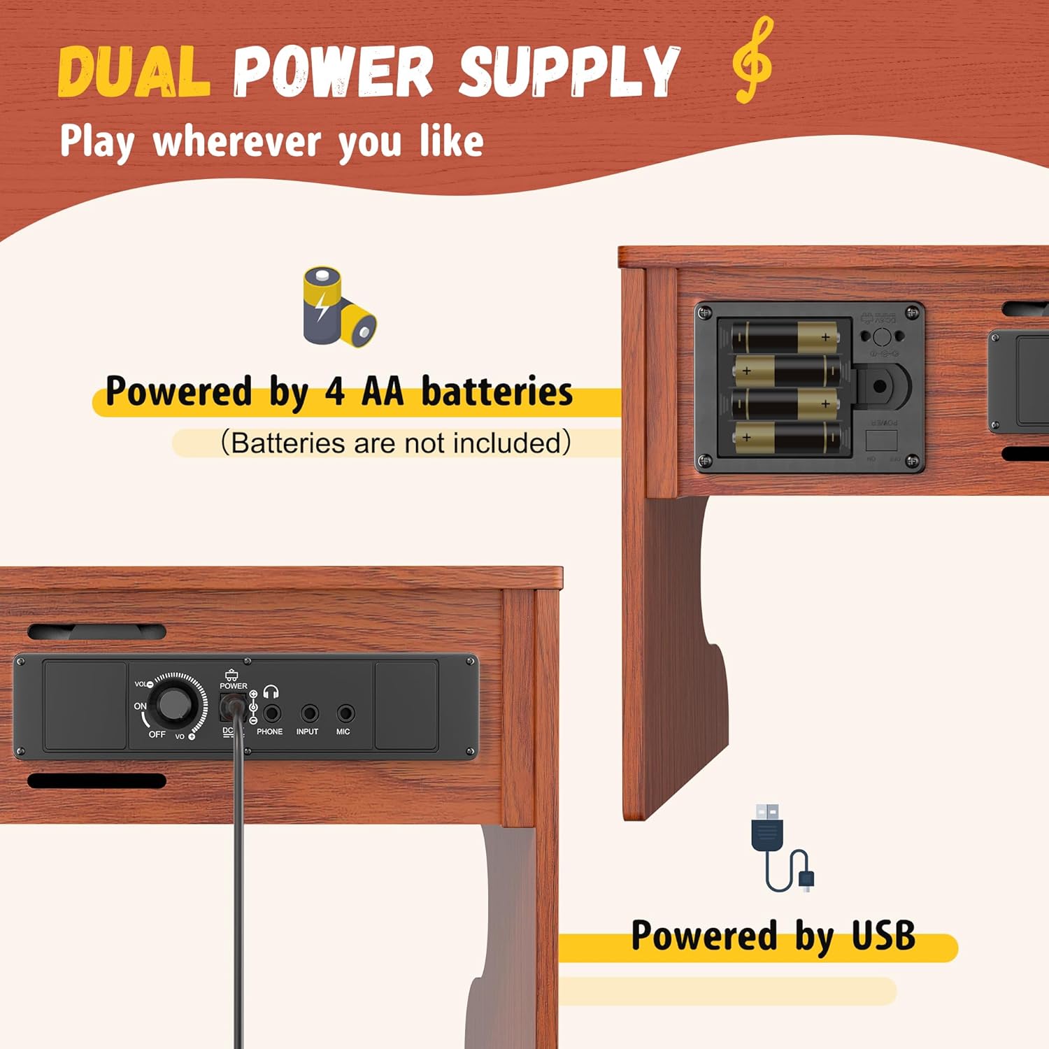 CAHAYA Kids Piano Keyboard Wooden - 25 Keys Digital Piano for Kids Fun & Music Educational Toy Wood Keyboard for 3+ Girls and Boys Birthday Gifts