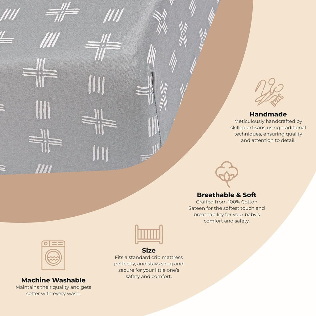 Crane Baby Soft Cotton Crib Mattress Sheet, Fitted Sheet for Cribs and Toddler Beds, Blue River Dash, 28”w x 52”h x 9”d