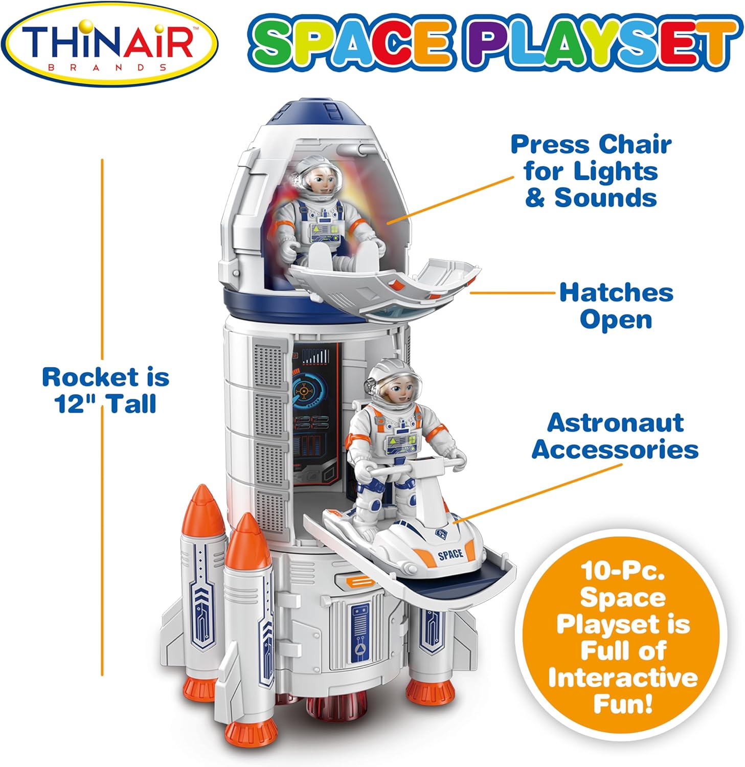 Nature Bound Playful Minds Rocket Ship Space Toy, Kids Spaceship Playset with Two Astronauts, Space Racer, and Accessories, Educational STEM Adventure