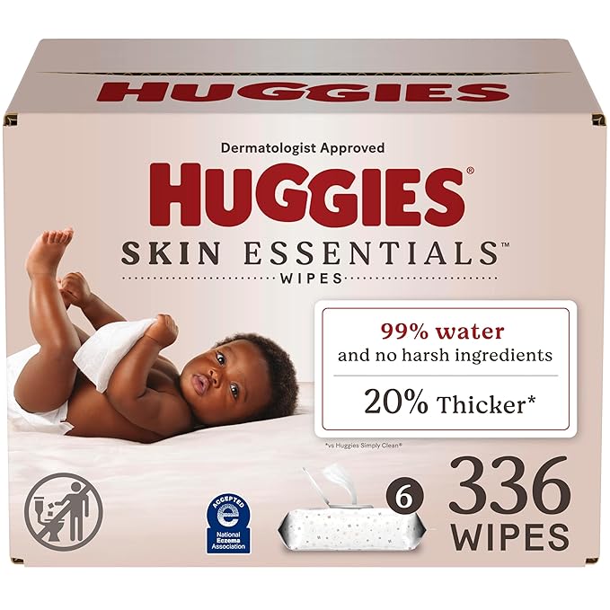 Huggies Skin Essentials Baby Wipes, Hypoallergenic, 99% Water, 6 Flip Top Packs (336 Wipes Total)