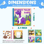 BulbaCraft 4Pcs Sticker Paint Books for Boys - Sticker Books by Number with Dinosaurs, Trucks, Animals and Under The Sea - Coloring Activity for Kids