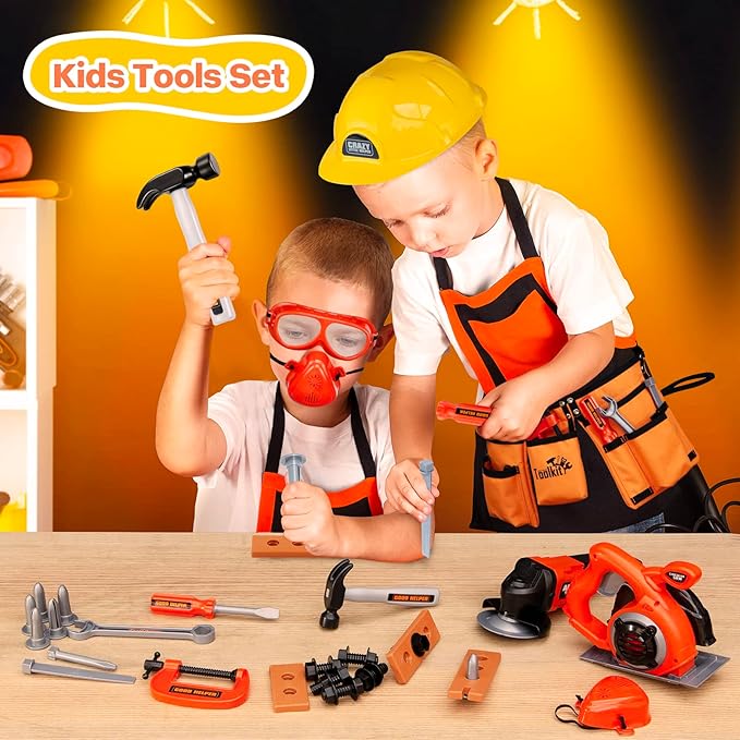 Kids Tool Set-Zealous Pretend Construction Toy with Kids Tool Belt, Toddler Tool Set with Angle Grinder Toys & Circular Saw, Child Play Tool Set for Boys Girls Ages 3,4,5,6,7 Years Old