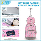 NEW TILAMI 18" Kids Rolling Backpack for School - Waterproof, Durable, Stair-Climbing, Variety of Colors Patterns for Girls & Boys, Cute Pink Unicorn