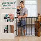 Babelio 26-43" No Bottom Bar Baby Gate for Babies, Elders and Pets, 2-in-1 Hardware Mount Dog Gate for The House, Stairs and Doorways, with Large Walk Thru Door, Black