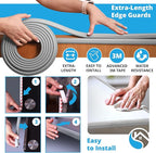 Premium 12ft Edge Protector for Baby, Odorless & Waterproof Edge Protector with 3M Adhesive Tape, Non-Toxic to Baby Proof Corners and Edges, Wall Corner Protector & Desk Edge Cushion Gray