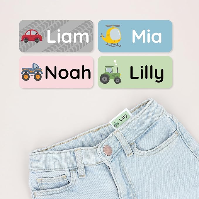 Personalized Name Labels for Kids (180) – Custom Waterproof & Durable Stickers for Clothing, Daycare, Office & School Supplies - Motor