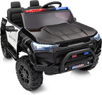 12V 7Ah Electric Police Car Ride on Toy for Big Kids, 2 Seater Kids Ride on Car SUV with Remote Control, Bluetooth - Black