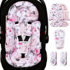 Infant Car Seat Insert, Enlarged Head Support for Baby Carseat, Reversible Newborn Insert with 3 Strap Covers, 2-in-1 Baby Car Seat Cushion for Stroller, Swing, Bouncer, Rocker - Pink Floral