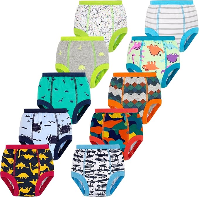 BIG ELEPHANT 10-Packs Training Underwear Absorbent Toddler Potty Trained Pants for Boys and Girls, 12 Months - 9 Years