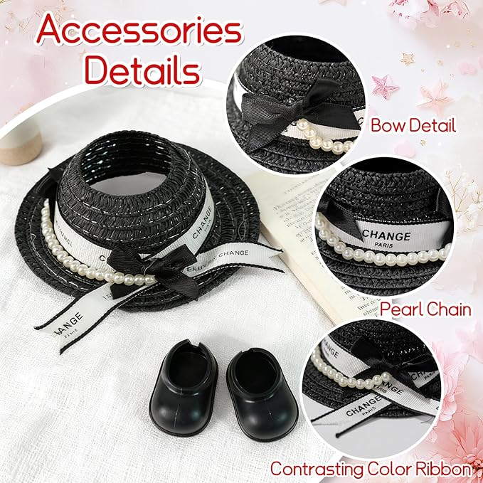 Labu-Clothes-bu Designer for 17cm Doll Clothes, 3-Piece Luxury Chic Labu-Outfits-bu with Velvet Hat/Fashion Dress/Classic Shoes