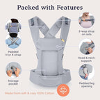 Beco Gemini Baby Carrier from Newborn to Toddler - Certified Ergonomic Newborn Baby Carrier for Infants and Children of 7-35 lbs - M Shape, Adjustable Seat, 100% Cotton (Grey)