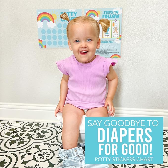 Hadley Designs Potty Training Chart for Toddlers Boys -10 Sticker Potty Chart for Toddlers Girls, 8.5x11" Potty Training Sticker Charts for Toilet Success, Rainbow Toddler Reward Chart for Kids