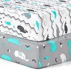 Pack n Play Sheets, BROLEX 2 Pack Mini Crib Sheets,Stretchy Portable Fitted Playard Sheet Set, Convertible Playard Mattress Cover,Ultra Soft Breathable Material,Elephant Whale