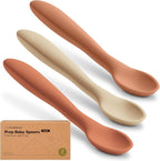 KeaBabies Silicone Baby Spoons, Self Feeding 6-12 months - 3-Pack Baby Weaning Eating Utensils,Toddler First Food Training Spoon,Infant,Kids Feeding Supplies Essential Set,Dishwasher-safe (Terracotta)