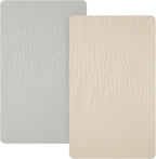 david's kids Muslin Mini Crib Sheets, 2 Pack Cotton Pack N Play Sheets for Boys Girls Neutral, Soft Breathable Baby Sheets Fit Pack N Play, Playard and Mini Crib Mattresses, Oat Milk & Light Gray