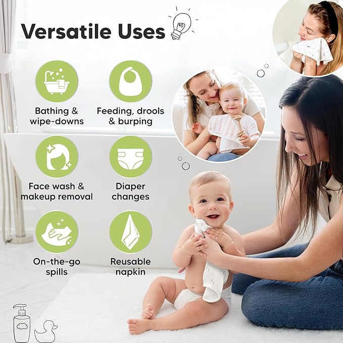 6-Pack Cotton Baby Washcloths for Newborn - Organic Cotton Muslin Soft Wash Cloths for Babies, Infant, Kids, Toddler Towels for Boy, Girl, Super Absorbent Face Cloths, Scratch-Free Baby Rags (Nordic)