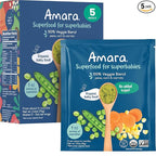 Amara Organic Baby Food - Stage 2 - Peas, Corn & Carrots - Baby Cereal to Mix With Breastmilk, Water or Baby Formula - Shelf Stable Baby Food With 100% Organic Veggies - 5 Pouches, 3.5oz Per Serving