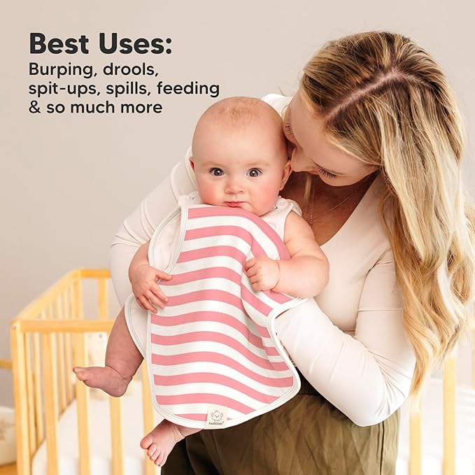 KeaBabies 4-Pack Baby Burp Cloths Baby Girl, Boy - Organic Cotton Burp Cloth, Extra Large, Absorbent, Soft Burping Cloths & Bibs Set for Babies, Newborn Burp Clothes, Thick Burp Rags (Blush)