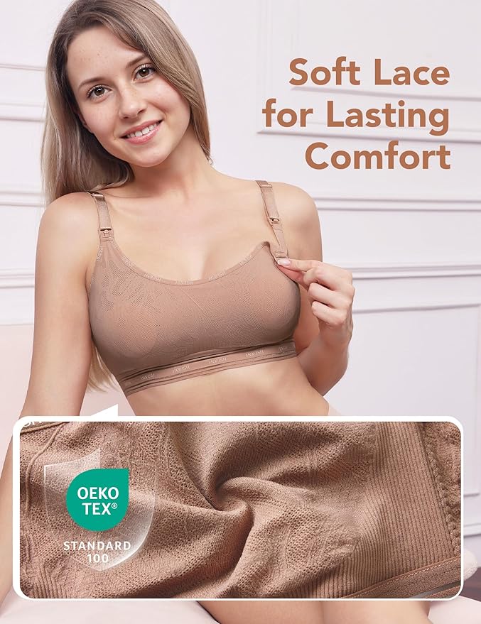 HOFISH Lace Nursing Bras for Breastfeeding, Thin and Breathable Nipple Pad Maternity Bra for Pregnancy