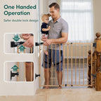 Babelio 34" Extra Tall Baby/Dog Gate with No Threshold Design Walk Thru Door, 26-43" Auto Close Safety Gate for Babies, Elders and Pets, Fits Doorways, Stairs, and Entryways, Brown Wood Pattern