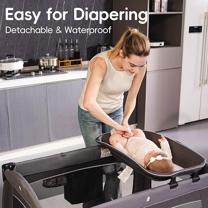 Pamo Babe Portable Playpen Foldable Playard for Baby and Toddler Mattress, Changing Table for Newborn Portable Playard