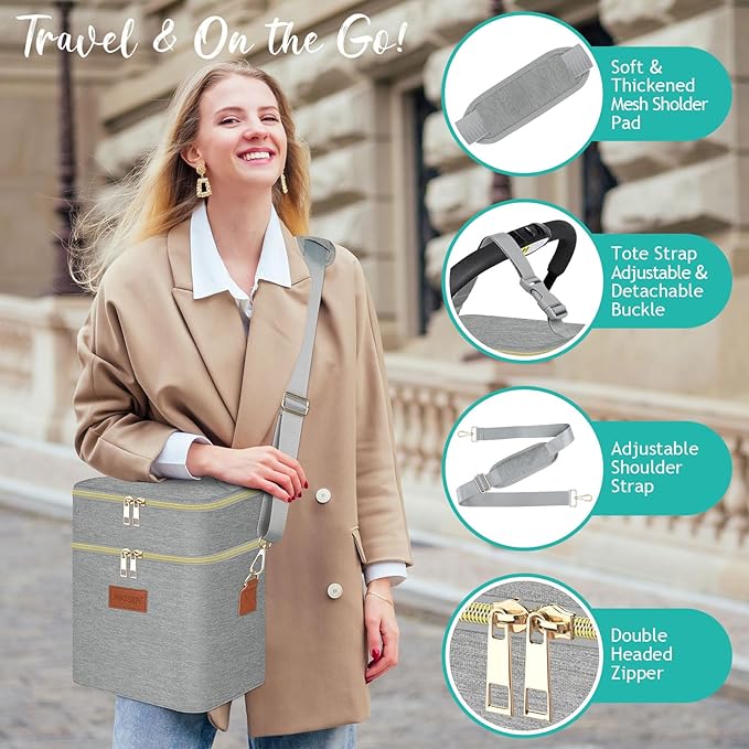 PIIOSER Breastmilk Cooler Bag with Ice Pack Fits 6 Baby Bottles Up to 9 Ounce, Insulated Baby Bottle Tote Bags, Double Layer Waterproof Leak-Proof with Shoulder Strap for Nursing & Working Mom (Grey)