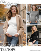 Ficerd 4 Pack Women's Maternity Shirts Cotton Long Sleeve Ribbed Crew Neck Pregnancy Tops Side Ruched Casual Mama Clothes