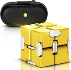 Fidget Cube, Zinc Aolly Metal Infinity Cube Fidget Desk Toy, Punk Style Design With Exquisite Case, Durable and Heavy Cool Gadgets, Adult Fidget Toys for Alleviate Stress and Anxiety(Yellow)