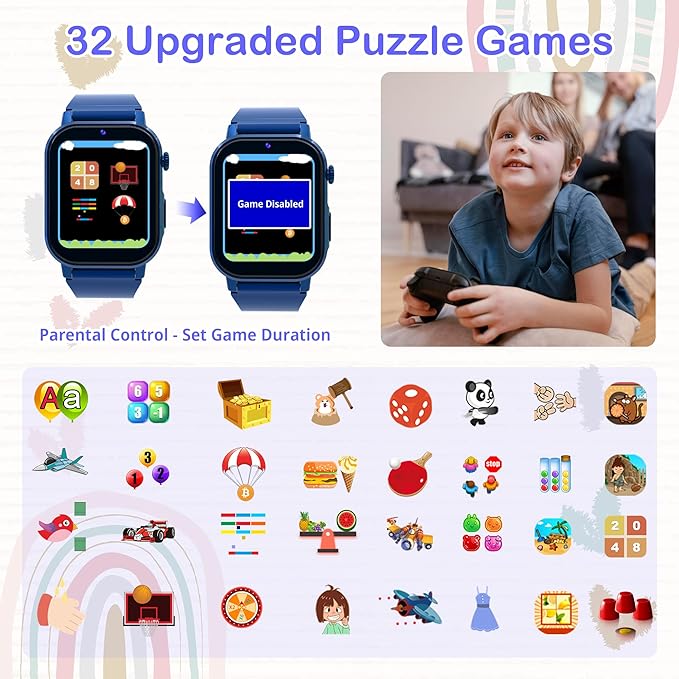 Kids Smart Watch Boys with 32 Games, Kids Watch for Boys Age 5-12 with HD Touch Screen Camera Pedometer Video Music Player Audiobook, Toys for 10 9 8 7 6 5 Year Old Boy Birthday Gift