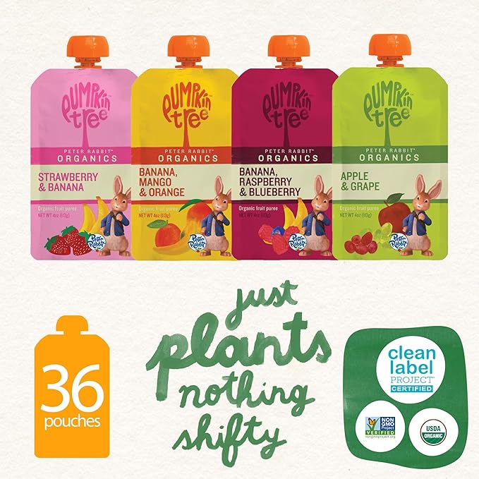 Peter Rabbit Organics Fruit Flavors Variety Pack - Squeezable Snack Pouches, 4 oz. (Pack of 36)