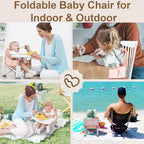 Baby Travel Booster Seat with Double Tray, BabyBond Upgraded Toddler Portable Baby Chair, Booster Seat for Dining Table, Stable and Foldable Booster Baby Chair for Indoor/Outdoor (Pink Dinosaur)