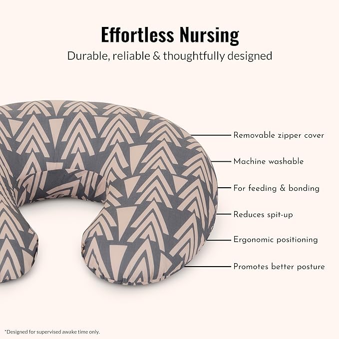 Dream On Me Beeboo Nursing Pillow and Positioner, Breastfeeding and Bottlefeeding Pillow, Removable and Washable Pillow Cover, Soft and Breathable Fabric, Taupe