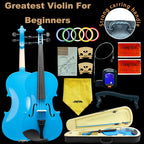 1/2 Fiddle Blue Colored Premium Violin Outfit for Beginners Adults Kids With 5 Color Fingering Tape- Handcrafted Student Beginner Violin. (Blue, 1/2)