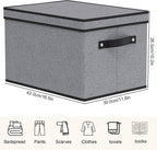 Clothing Storage Bins, Blanket Baskets for Shelves, Fabric Cubes with Handles and Lids, Decorative Linen Closet Organizers Boxes, Gray, 5 Pack, 16.5 x 11.8 x 10.2 Inch