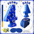 Number 4 Blue and Golden Rings Piñata for Kids Birthday Cartoon Theme Small Piñata with Blindfold Stick Confetti for Fiesta Cinco De Mayo Party Decor, 15.8 x 11 x 2.8 Inch