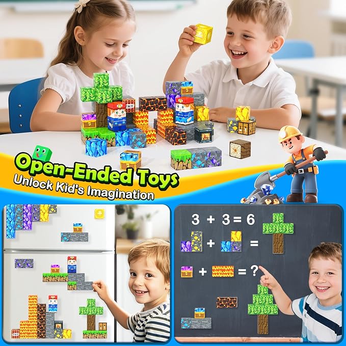 Soyee Magnetic Blocks Travel Toys with Metal Tin Travel Essentials STEM Learning Outdoor Building Kids Toddler Toys & Birthday Gifts for Boys Girls Ages 3+