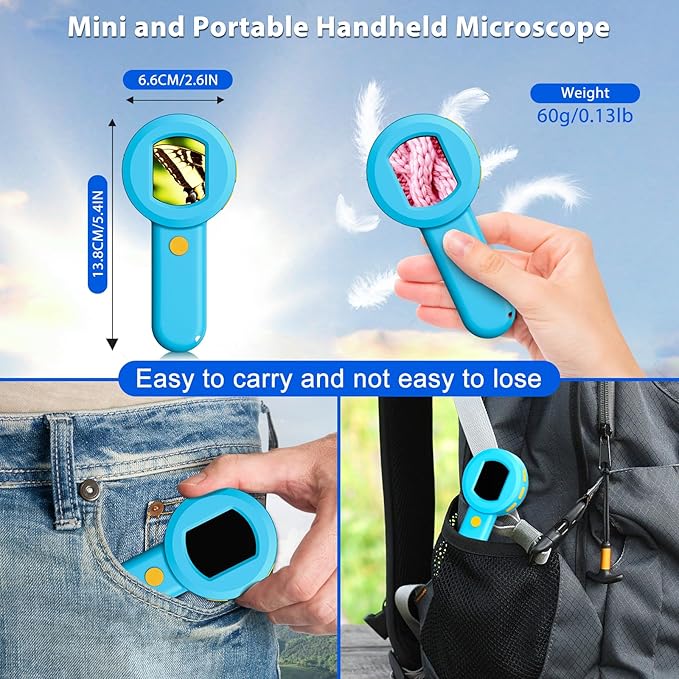 Microscope Magnifying Glass for Kids and Adults: 100X Portable Handheld Digital Microscope with Light - Pocket Jewelers Loupe with 2" Screen - USB Mini Coin Magnifier for Collector