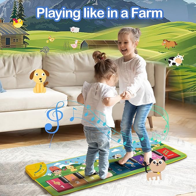 FOKI Floor Piano Mat for Toddlers, Baby Kid Sensory Educational Dancing Keyboard Carpet Animal Sounds Blanket Touch Playmat Musical Mats Birthday Toddler Toys for 1 2 3 4 5 Year Old Boy Girl Gifts