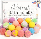 EvolutionUSA Refresh Bath Bombs for Women, 24 Lush Bath Bombs Mini Sized, Luxurious Womens Gift for Mother's Day, Easter, Birthday or Self Care, Luxurious & Relaxing Bathbombs, Womens Bath Balls