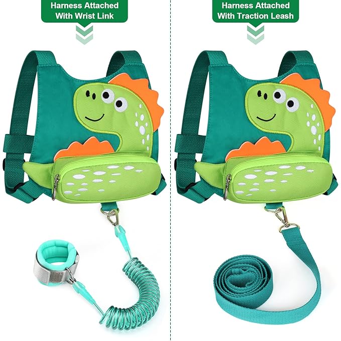 Toddler Harness Leash with Anti Lost Wrist Link, Accmor Cute Dinosaur Kids Harness Children Leash, Adorable Anti Lost Leash Walking Wristband Assistant Strap Belt for Baby Boys Girls Outdoor