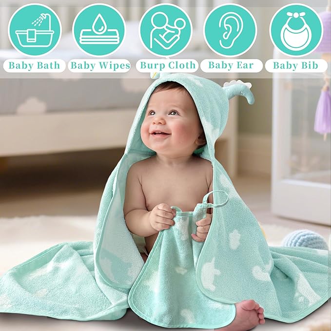 VOOVA & MOVAS 6 Pack 100% Cotton Baby Washcloths | 12x12 Inches | Highly Absorbent | Ultra-Soft Newborn Towels | Perfect Set |Dino & Ivory Colors