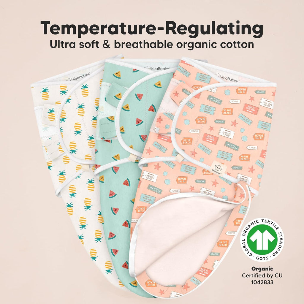 Baby Swaddle Sleep Sacks with Zipper - 3-Pack Swaddles for Newborns 0-3 Months, Infant, Baby Girls, Boys, Soft & Durable Newborn Sleep Sack, Easy Diaper Change Swaddling Blanket (Beach Day)