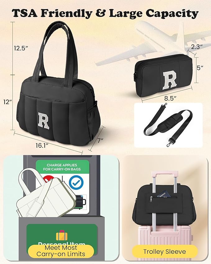 Monogram Gifts-Women Duffle Bag with Initial, Personal Item Travel Bags，Gym Bag with Wet Pocket，Lightweight Travel Bags Personalized Tote with Makeup Pouch