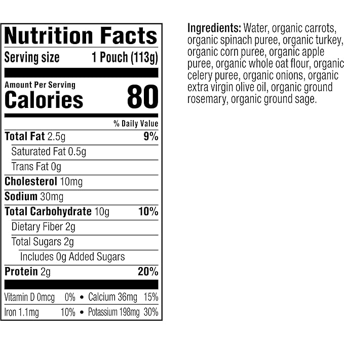 Plum Organics Stage 3 Organic Baby Food - Carrot, Spinach, Turkey, Corn, Apple, and Oat - 4 oz Pouch (Pack of 12) - Organic Baby Food Pouch