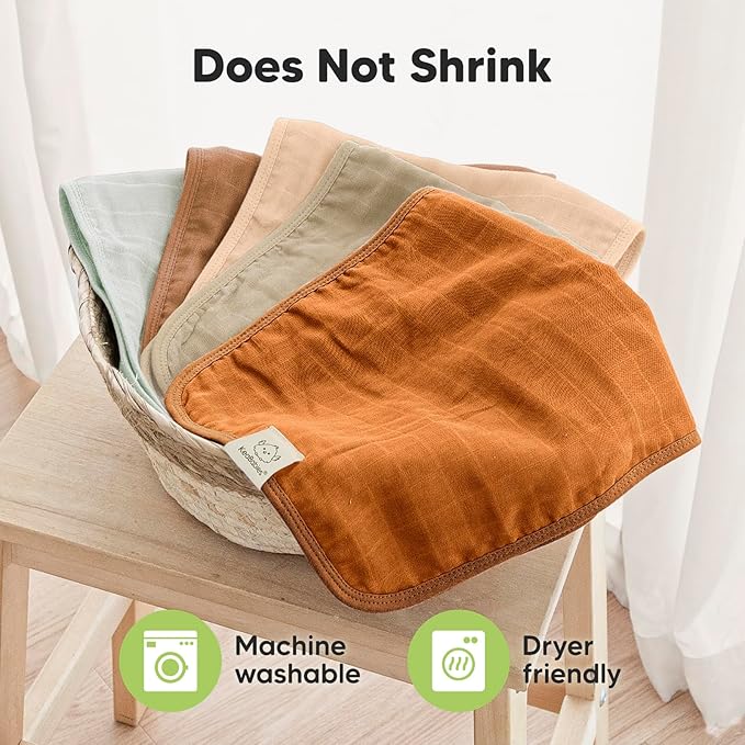 5-Pack Cotton Muslin Burp Cloths Baby Girls, Boys - Soft & Absorbent Spit Up Burp Rags, Large Muslin Towel, Cotton Wash Cloths for Babies, Newborn, Infant, No Shrink, Durable, Neutral (Spice)