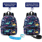 Accmor Toddler Backpack Leash with Anti Lost Wrist Link, Cute Mini Child Walking Harnesses Keep Kids Close Back Pack Rope Tether Rein for Baby Boys (Navy Blue/Dinosaur)